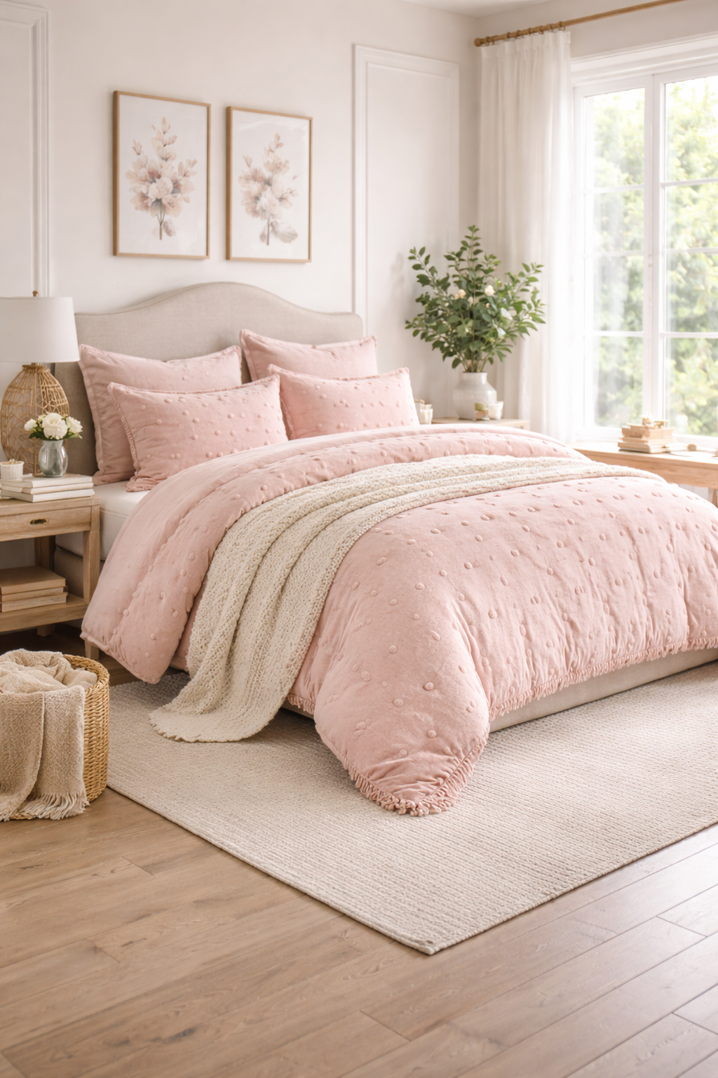 Pink Bud Chenille Comforter Set